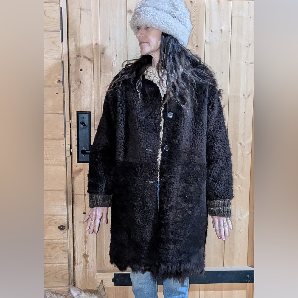 Milena Silvano Brown and Cream Shearling Moon Coat